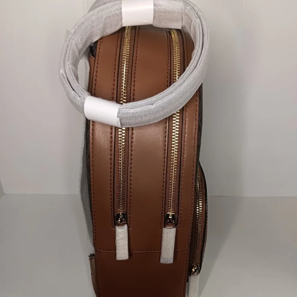 Michael Kors Brown Logo Dome Backpack with Tan Trim - Picture 11 of 14
